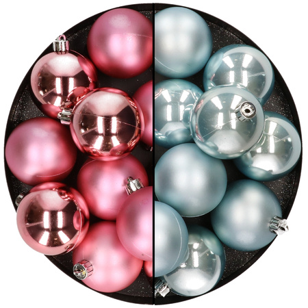 Kunststof kerstballen 6 cm  - 24 stuks - roze en lichtblauw