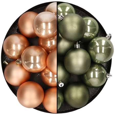 Kunststof kerstballen 6 cm - 24x stuks - bruin en mosgroen 