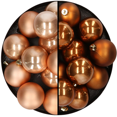 Kunststof kerstballen 6 cm - 24x stuks - lichtbruin en bruin