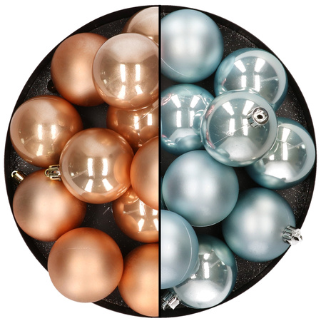 Kunststof kerstballen 6 cm - 24x stuks - lichtbruin en lichtblauw