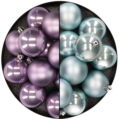 Kunststof kerstballen 6 cm  - 24x stuks - lila paars en lichtblauw