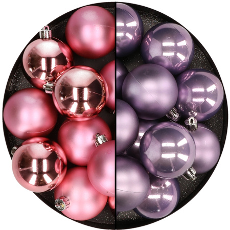 Kunststof kerstballen 6 cm - 24x stuks - roze en lila paars