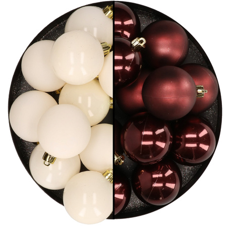 Kunststof kerstballen 6 cm  - 24x stuks - wol wit en bruin