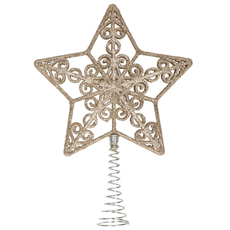 Plastic christmas tree open star tree topper glitter champagne gold 20 cm