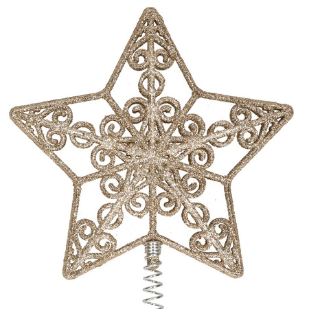 Plastic christmas tree open star tree topper glitter champagne gold 20 cm