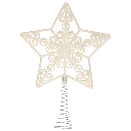Plastic christmas tree open star tree topper glitter white 20 cm