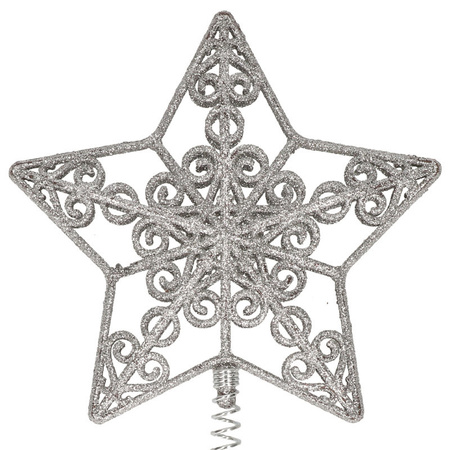 Kunststof kerstboom open ster piek glitter zilver 20 cm