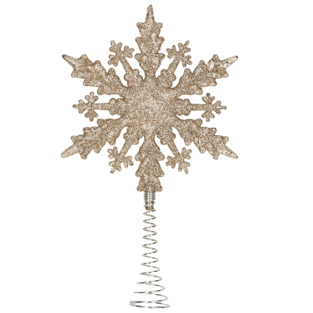 Plastic christmas tree snowflake tree topper glitter champagne gold 20 cm