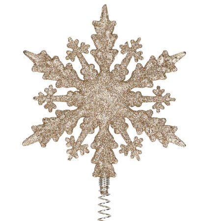 Plastic christmas tree snowflake tree topper glitter champagne gold 20 cm