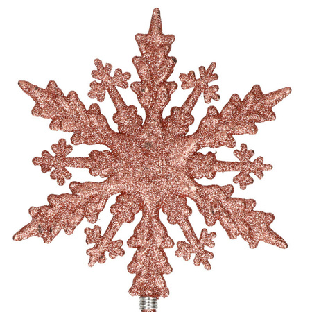 Kunststof kerstboom platte sneeuwvlok piek glitter donker roze/rose 20 cm