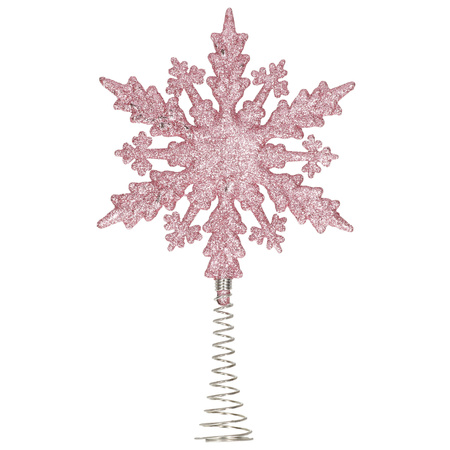 Plastic christmas tree snowflake tree topper glitter pink 20 cm