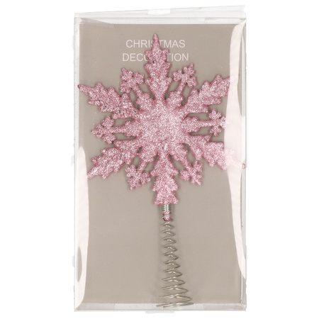 Plastic christmas tree snowflake tree topper glitter pink 20 cm