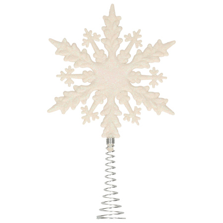 Kunststof kerstboom platte sneeuwvlok piek glitter wit 20 cm