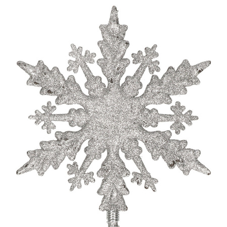 Plastic christmas tree snowflake tree topper glitter silver 20 cm