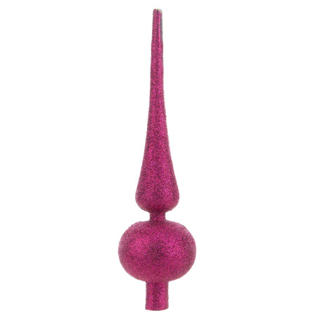 Kunststof piek fuchsia roze met glitters H23 cm
