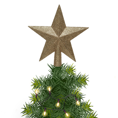Kunststof piek kerst ster goud met glitters H19 cm