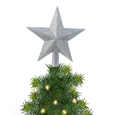Kunststof piek kerst ster lichtblauw met glitters H19 cm