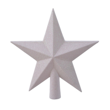 1x Glitter piek in stervorm parelmoer wit 19 cm kunststof/plastic