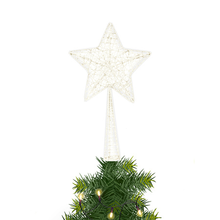 Kunststof ster piek/kerstboom topper glitter wit 28 cm