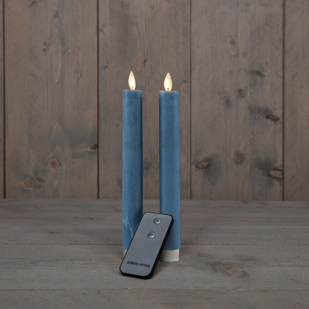 Candle set 2x pcs Led candles jeans blue with remote control 23 cm
