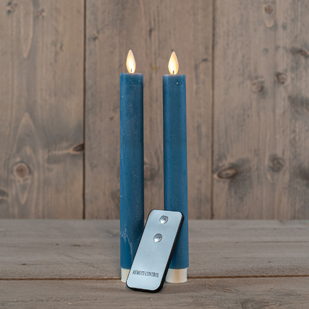 Candle set 2x pcs Led candles jeans blue with remote control 23 cm