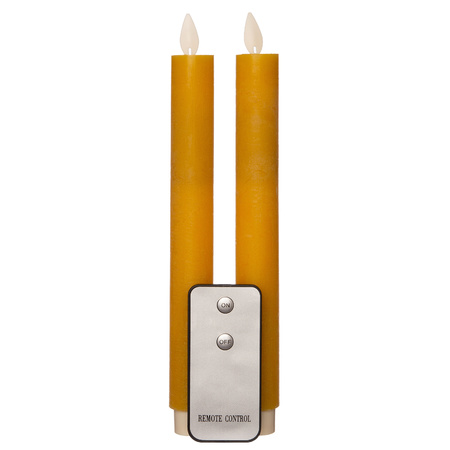 Candle set 2x pcs Led candles ocher yellow with remote control 23 cm