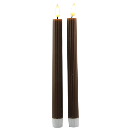 Magic Flame LED dinerkaarsen - 2x st - bruin - 25,5 cm