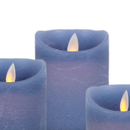 Magic Flame LED kaarsenset - 3x kaarsen - ijsblauw - afstandbediening