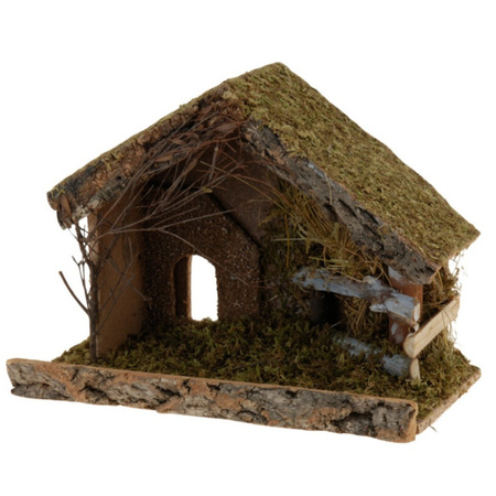 Empty wooden nativity scene/christmas shed without figures 32 x 17 x 25 cm