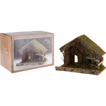 Empty wooden nativity scene/christmas shed without figures 32 x 17 x 25 cm