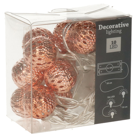2x pieces Party lightropes with 10 decorative metal balls copper 100 cm