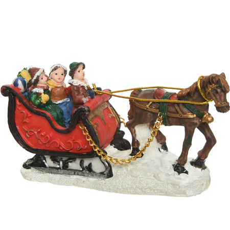 Kerstdorp maken kerstbeelden slee met paard 12 cm