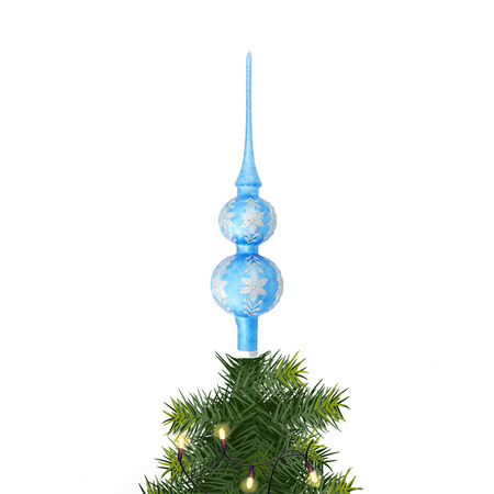 Luxury blue tree topper with glitter iceflowers 30 cm