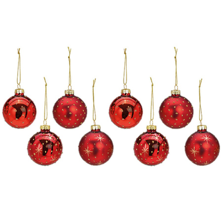 G. Wurm gedecoreerde kerstballen - 12x st - rood - 6 cm - glas