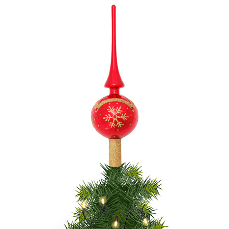 Krebs kerstboom piek - rood/goud - 28 cm - glas - gedecoreerd