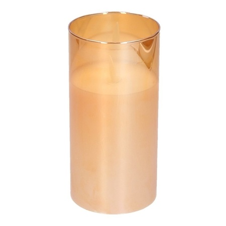 Luxe LED kaars/stompkaars in gouden glas 15 cm flakkerend