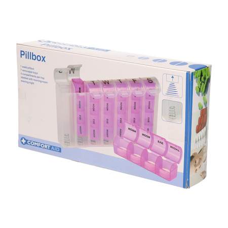 Medicine pillbox 7 days with coil spring English pink 20 cm