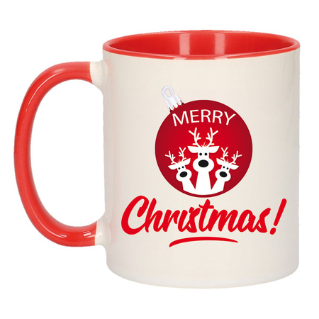 Merry Christmas gift mug red Christmas bauble with reindeer 300 ml