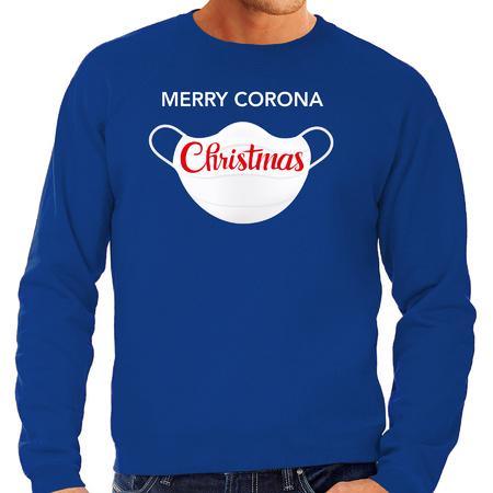 Blauwe Kersttrui / Kerstkleding Merry corona Christmas voor heren