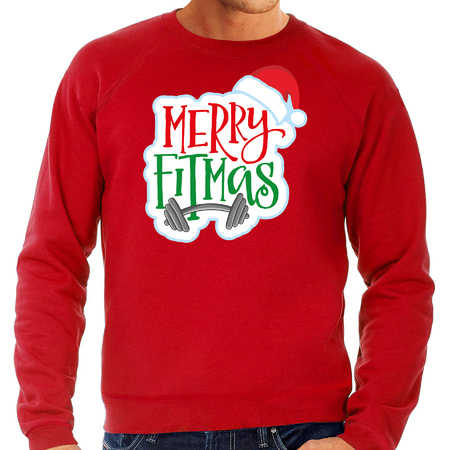 Merry fitmas Christmas sweater red for men