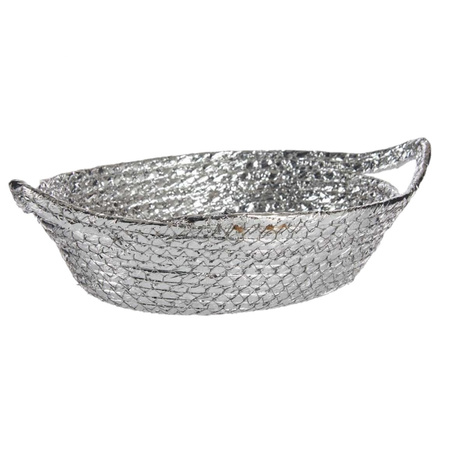 Metallic silver seagrass storage or bread baskets 26 x 22 x 8 cm