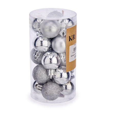 Mini christmas baubles - 20x pcs - silver - 3 cm - plastic