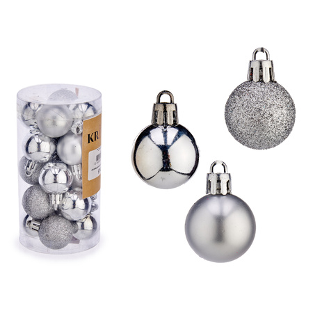 Mini christmas baubles - 20x pcs - silver - 3 cm - plastic