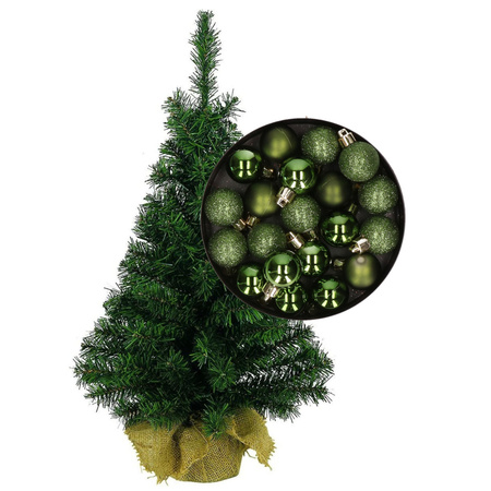 Mini kerstboom/kunst kerstboom H35 cm inclusief kerstballen groen