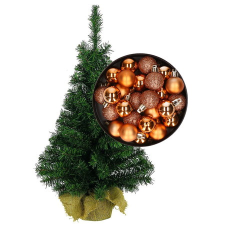 Mini kerstboom/kunst kerstboom H35 cm inclusief kerstballen koper