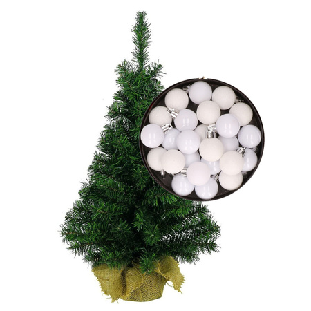 Mini kerstboom/kunst kerstboom H35 cm inclusief kerstballen wit