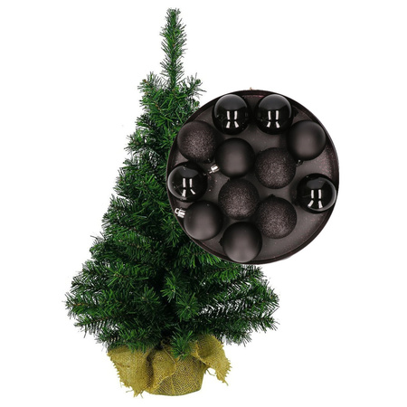 Mini kerstboom/kunst kerstboom H35 cm inclusief kerstballen zwart
