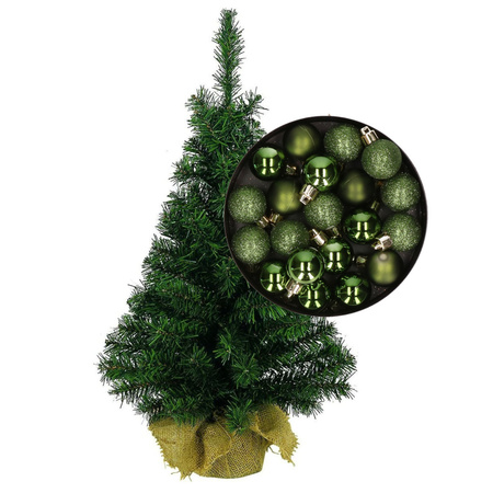 Mini kerstboom/kunst kerstboom H45 cm inclusief kerstballen groen