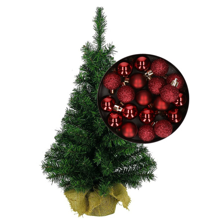 Mini kerstboom/kunst kerstboom H75 cm inclusief kerstballen donkerrood