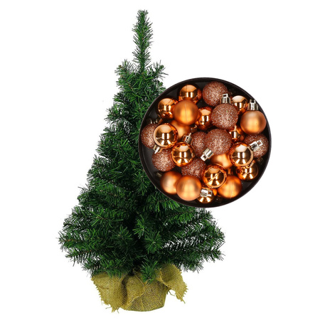 Mini kerstboom/kunst kerstboom H75 cm inclusief kerstballen koper